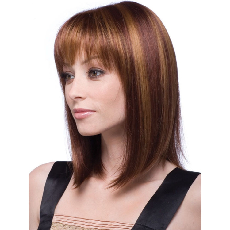 Women Medium Long Style Straight Hair Headgear, Brown, Light Gold