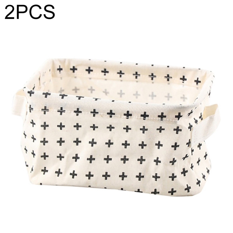 2 PCS Canvas Desktop Storage Basket Sundries Storage Box with Handle, Cross, Star, Tree, Black spot