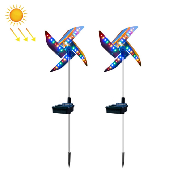 2 PCS / Set Solar Windmill Lamp Outdoor Garden Decorative Light LED Lawn Lamp (Colorful Light)