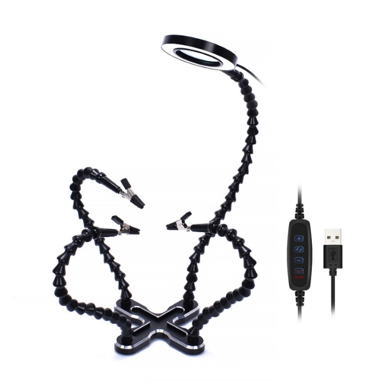 Aluminum Alloy 4-Claw Aircraft Model Universal Arm With Light & Welding Station, N-CSBKM-BK9 Black, N-CSBKM-BL9 Blue