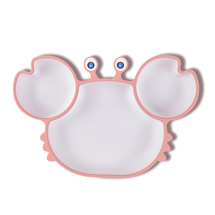 Children One-Piece Full Silicone Table Cartoon Crab Separation Plate, Pink, Green, Blue, Brown