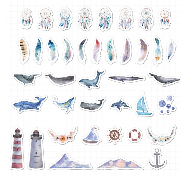 TH001-22 40 in 1 Japanese Paper Decoration Hand Account DIY Sticker, Blue Empress Whale, Fantasy, Winter Deer, One Leaf Residence, You Are My Star, Watercolor Forest, Indigo Poems, Call Sea, Toint, Warm Winter, Late Summer and Autumn Sun, Food Base...