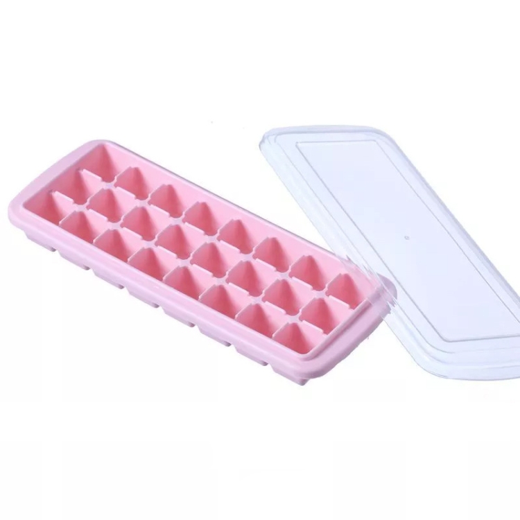 Creative 24 Grid Silicone Ice Tray Home Large Ice Cube Mold Ice Box with Lid, Light Pink, Sky Blue, Mint Green