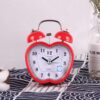 Children Cartoon Apple-Shaped Bedside Mute Desk Clock Metal Bell Digital Alarm Clock, Red, Blue, Pink