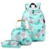 1909-1 3 PCS/Set Printed Backpack Small Fresh Student School Bag Computer Bag Lunch Backpack, Green, Black, Dark Blue, Pink