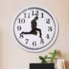 Walking Clock Businessman Briefcase Glass Wall Clock Personality Clock Decoration Round Clock, White, Black