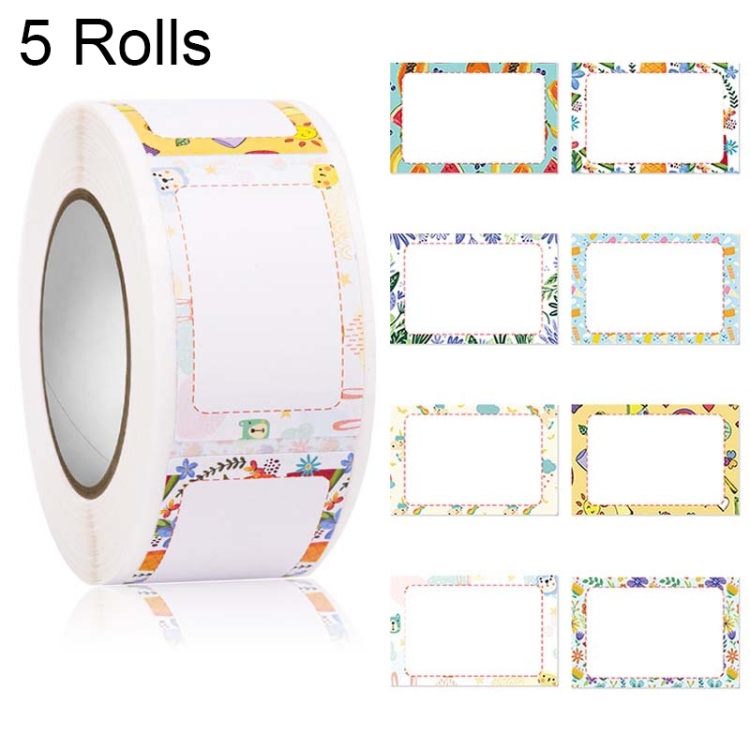 5 Rolls Cute Cartoon Children Self-Adhesive Handwritten Class Name Label Sticker, 2.5x3.7cm