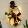 Christmas Vine Ring With Lights Pendant Christmas Tree Garland Home Decoration Props, Black Red Grid, Black White Grid