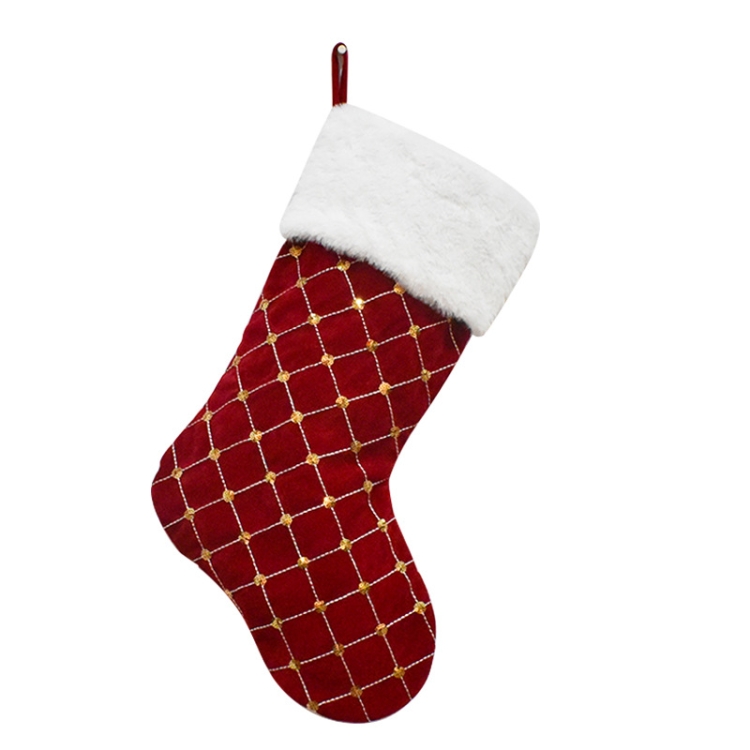GM89719 Checkered Sequin Christmas Socks Holiday Gift Candy Bag, Red, White