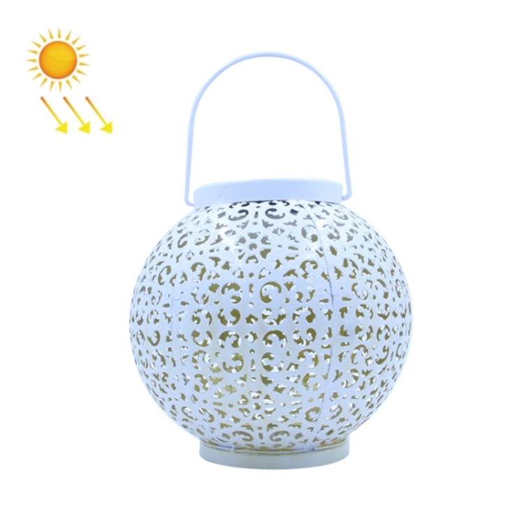 Outdoor Garden Decoration LED Solar Wrought Iron Hollow Ball Shape Portable Lamp, White, Blue