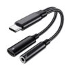 USB-C / Type-C Male To 3.5mm + Type-C Female 2 In 1 Audio Adapter Digital Aux Adapter Cable, Green, Black