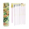 10 PCS/Set Fine Art Pig Bristle Fishtail Gouache Brush With Iron Box, Pink Rod, Blue Rod
