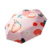 Small Fresh Automatic Umbrella Gold Glue Fabric Tri-fold Parasol, Strawberry, Flowers, Tropical, Persimmon, Dandelion