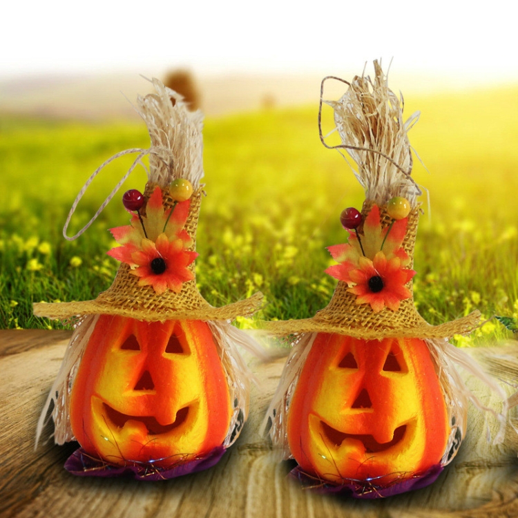 Halloween Pumpkin Lantern Hollow Glowing Foam Bar Decoration, Yellow Hat, Green Hat