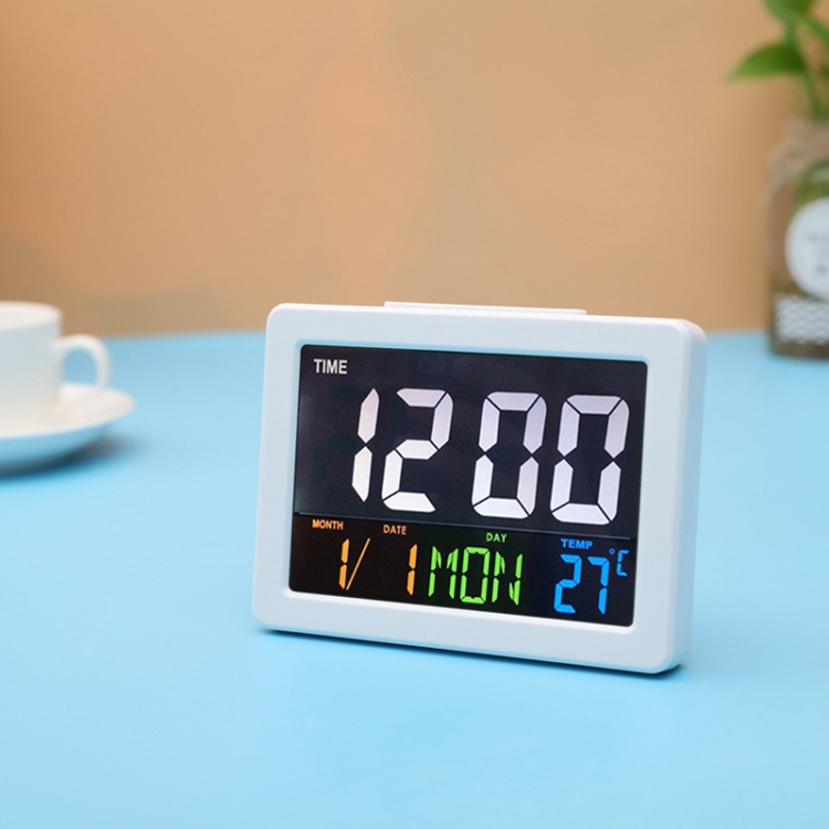 G2000 Color Screen Date Temperature Display Alarm Clock Desk Clock, White, Black