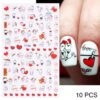 10 PCS Cartoon Heart Letters Comic Character Nail Art Sticker 3D Adhesive Nail Stickers, F106, F636, F637, F638, F639, F640