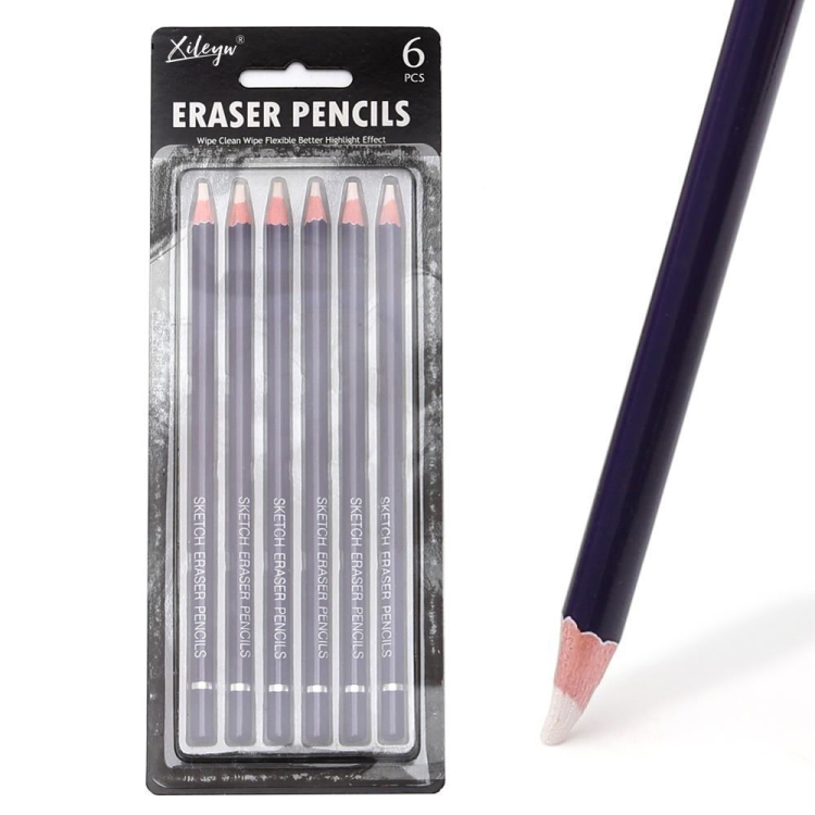 6pcs /Pack Artist Highlight Eraser Pencils Pen Shape Erasers Sketch Pencil