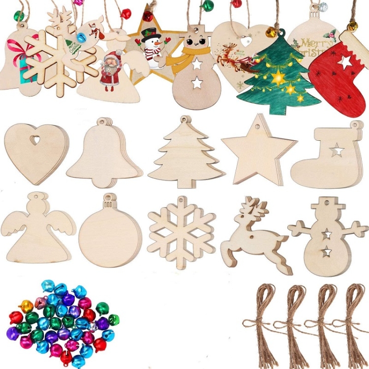 10pcs/set Wooden Christmas Tree Pendants Hand-painted Decorative DIY Wood Chips