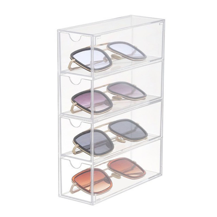 4-Layer Acrylic Stackable Desktop Eyeglasses Display Case Dustproof Drawer Storage Box