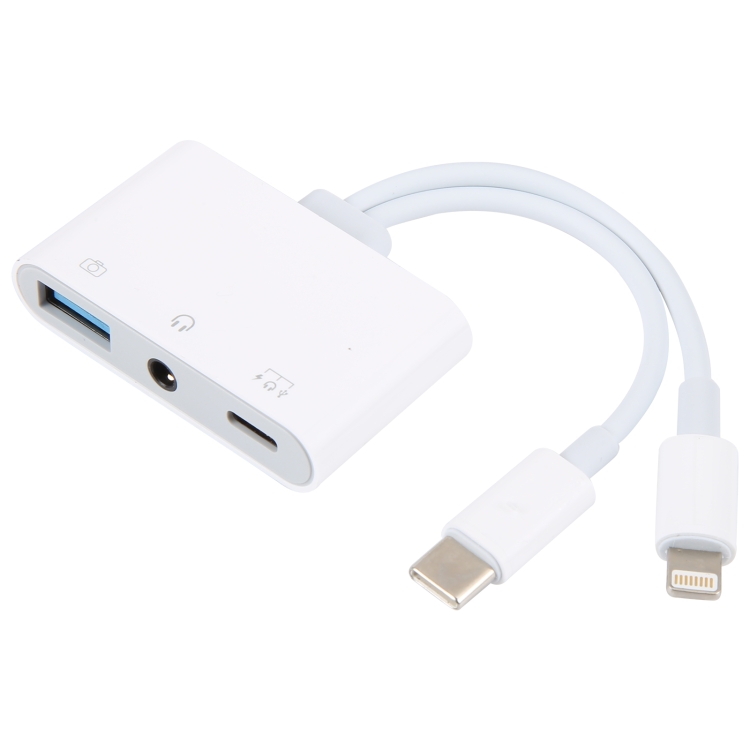 NK-109Pro USB-C/Type-C+8 Pin to USB+3.5mm+USB-C/Type-C Multifunctional Audio Adapter