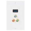 USB 3.0 Female Plug + 3 RCA Female Plugs Wall Plate Panel