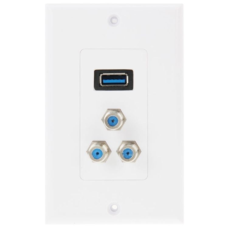 USB 3.0 Female Plug + 3 F Female Plugs Wall Plate Panel