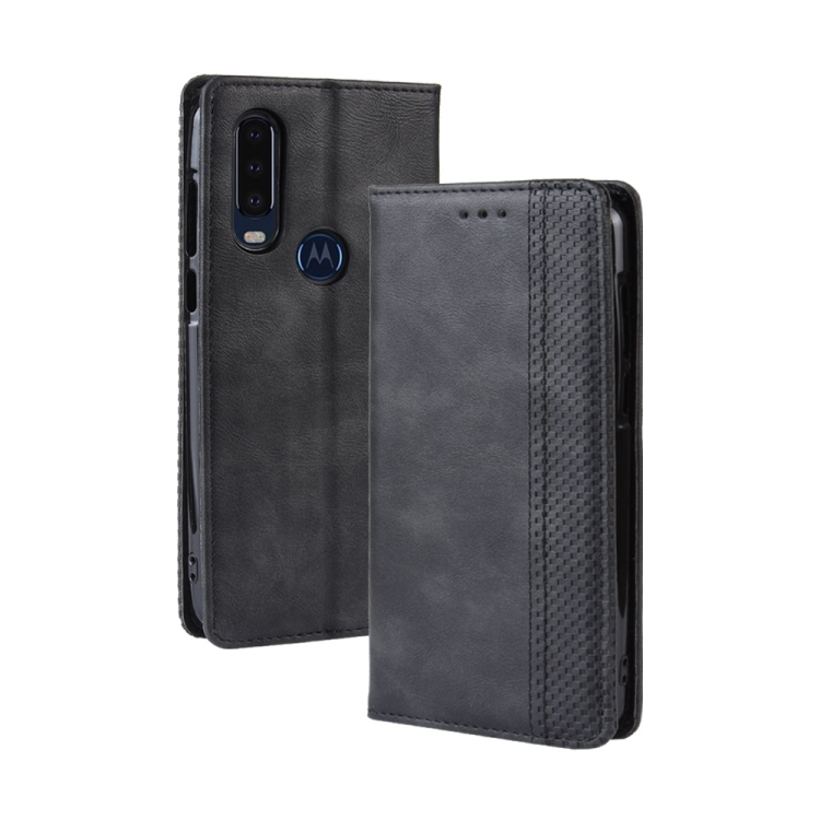 Magnetic Buckle Retro Crazy Horse Texture Horizontal Flip Leather Case for Motorola One Action, with Holder & Card Slots & Photo Frame