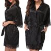 Half Sleeve Robe Women Faux Silk Pajama Sexy Night Dress