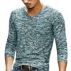 Slim Streetwear V-neck T Shirt Casual Fitness Tops Long Sleeve Pullover Shirt for Men
