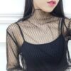 Sexy Mesh High Collar Long Sleeve Bottoming Blouse