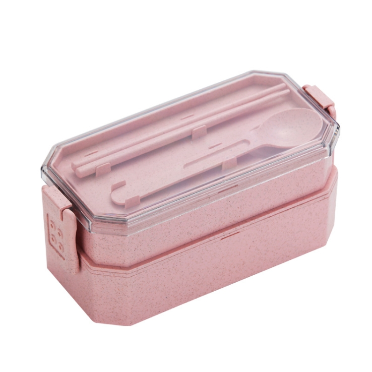 Double-layer Lunch Box Plastic Microwaveable Student Lunch Box Cutlery set