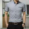 Men Business Shirt Short Sleeves Turn-down Collar Shirt