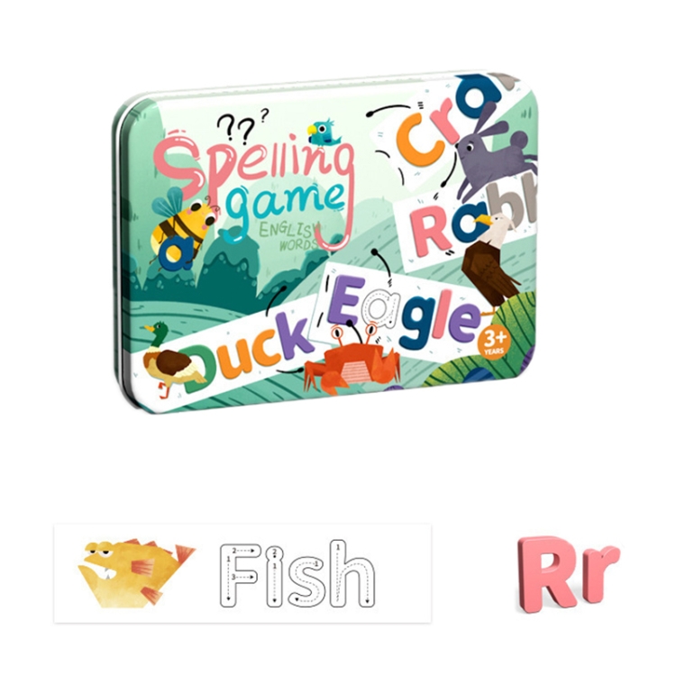 English Letter Word Spelling Learning Toy Wooden Puzzle Practice Cards