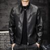 Men Washed PU Padded Slim-Fit Motorbike Leather Jacket