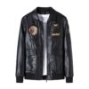 Men Suit Collar Washed PU Leather Jacket Flight Suit