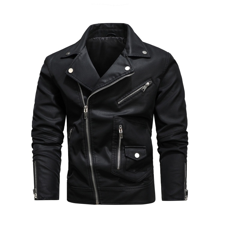 Men Fashion PU Lapel Leather Jacket