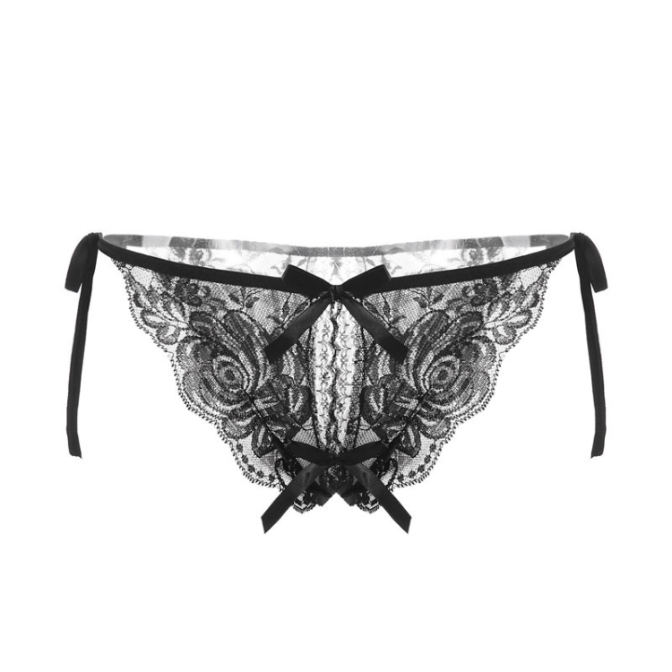 014 3pcs Lace Sexy Ladies Perspective Slitted Low-waist Tied Underwear