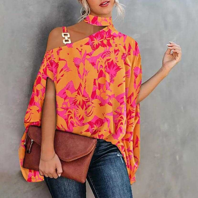 Summer Halter Hollow Batman Sleeve Stitching Printed Shirt