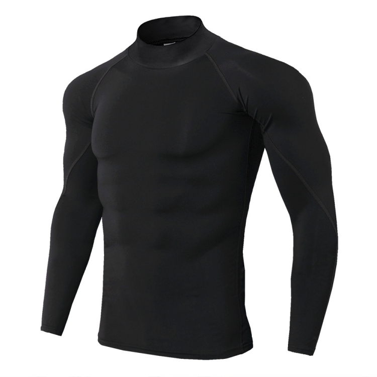 Men High Neck Fitness Long Sleeve Athletic Running T-Shirt Stretch Quick Dry Stand Up Sweatshirt