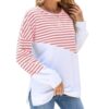 Women Casual Loose Fit Colorblock Striped Long Sleeve Sweatshirt Crew Neck Pullover Top for Fall Winter