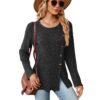 Autumn And Winter Round Neck Button Split Loose Long-Sleeved T-Shirt Top