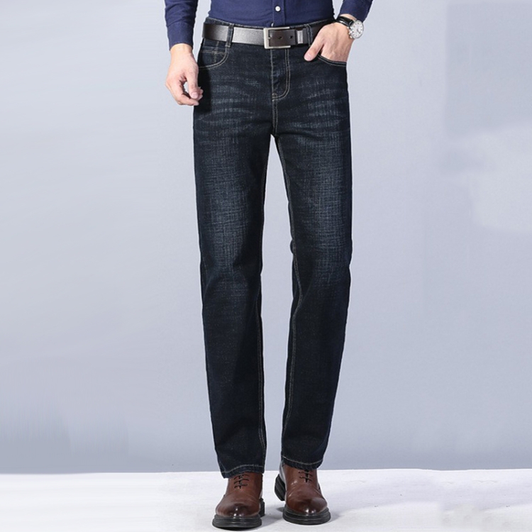 Men Business Casual Workwear Jeans Stretch Loose Straight Leg Jeans