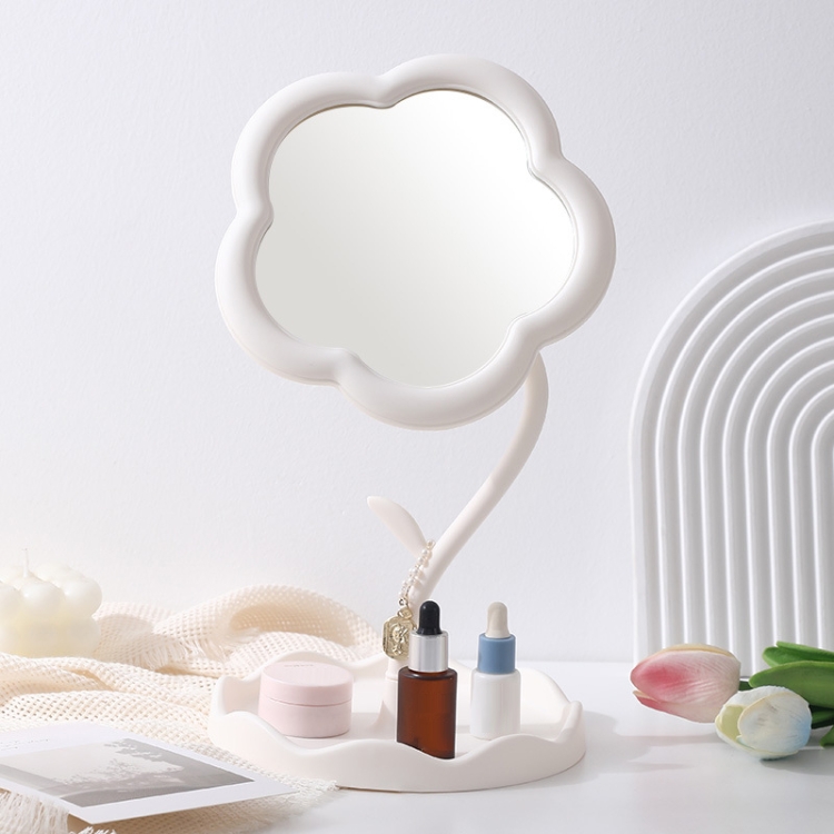 Sunflower Shape Makeup Mirror With Tray Rotatable Student Desktop Flower Beauty Mirror