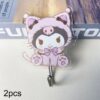 2pcs Household Bathroom No Punch Adhesive Hooks Cute Sanrio Storage Hangers