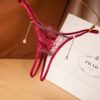 Ladies Low Waist Transparent Sexy Open Gear Pearl Pendant Erotic Thong Lace Panties