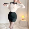 Sexy Secretary Teachers Gentle Erotic Tight Wrap Hip Skirt Set Passionate Role Play Uniforms