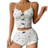 Suspender Shorts Sexy Bow Print Milk Silk Pajamas Set