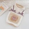 Autumn Winter Plush Bowknot Beige Bear Sweatshirt Pet Vest
