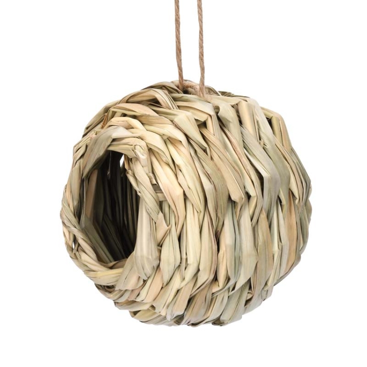 Grass Woven Ball Shape Round Mouth Birds Nest Outdoor Garden Patio Hanging Birdhouse