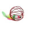 Cat Toy Mouse In Cage Colorful Feather Painted Wire Cage Interactive Chase Cat Mouse Toy